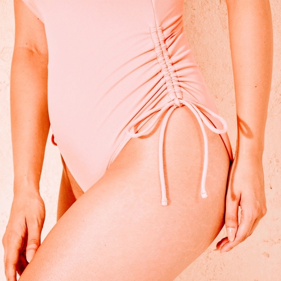 Pink Ribbed-One-Piece Swimsuit - Picture 3 of 5
